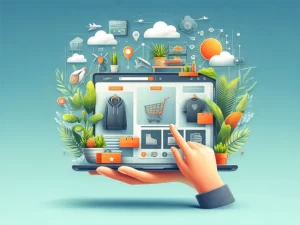 One hand holding a tablet and the other choosing the product in e-commerce in Portugal