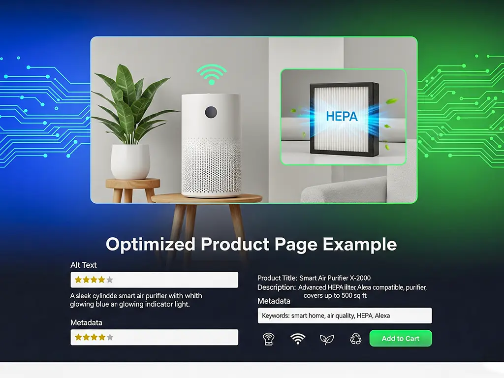 Optimised product page with alt text and metadata. Optimised product page with alt text and metadata.